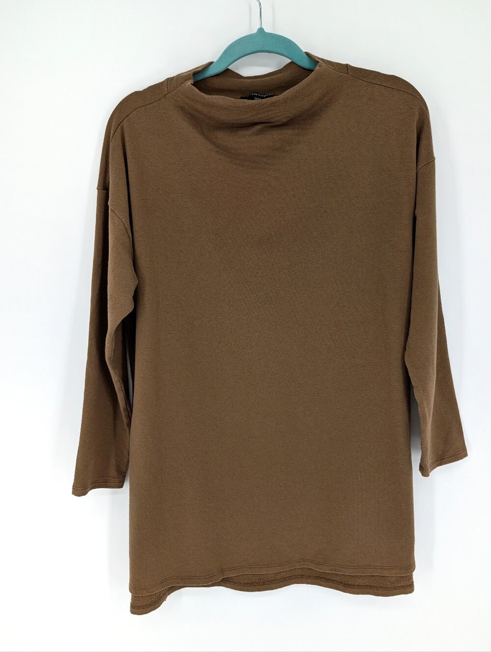 Eileen Fisher Tencel Organic Cotton Funnel-Neck Tunic Top Brown Medium